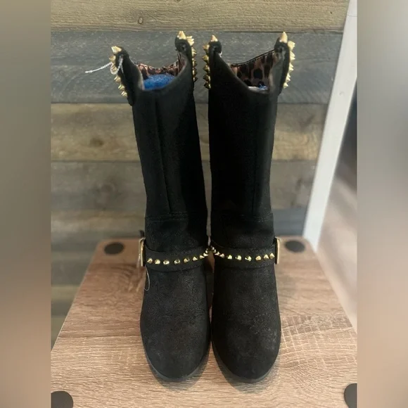 Betsey Johnson Yendell Black Suede Studded Western Boots Size 6 - Picture 8 of 16